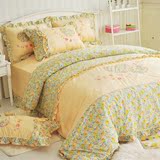 纯全棉四件套黄儿童房床上用品田园刺绣碎花被罩床单4件套1.8m2米