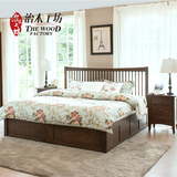 治木工坊橡木床双人床1.5米 1.8米 液压气动纯实木环保储物高箱床
