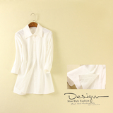 C275tina家欧美高端大牌原单华丽精纯棉衬衫女夏季密织中长款白色