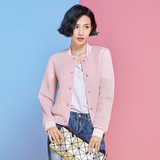 2016春季新款韩版甜美粉色运动棒球服女气质网眼短款小外套夹克衫