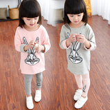 2016新款女童韩版套装儿童宝宝卡通兔子两件套长袖春秋款卫衣童装