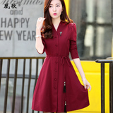 长袖连衣裙 2016春秋装新款韩版女装红色波点大码修身时尚打底裙