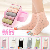 新品五指袜女盒装纯棉带跟提花五趾袜彩趾分趾袜中通脚趾袜包邮。