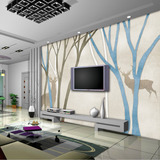 画壁立体大型壁画北欧风格墙纸壁纸客厅电视背景墙纸壁画麋鹿树林