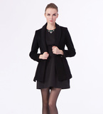百丝BAISI专柜正品冬新款 优雅黑色中长羊毛女大衣外套AKA412004
