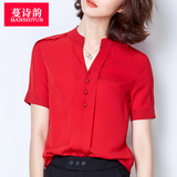 2016夏装新款大码女装韩版气质V领显瘦衬衫小衫上衣短袖女雪纺衫