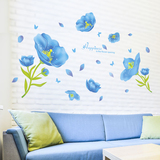 卧室客厅电视沙发背景墙贴纸墙上装饰画蓝色花卉温馨浪漫自粘壁画