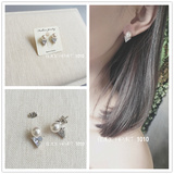 【韩国代购】精致 小巧 珍珠 三角形 钻石 耳钉 耳环