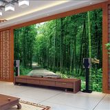 卧室立体竹林山水个性壁纸 竹子墙纸大型壁画3D田园电视背景 客厅