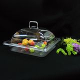 带罩自助餐盘双层面包水果点心托盘PC透明食物展示保鲜盆带盖架子