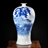 景德镇陶瓷器名家手绘山水画青花花瓶现代时尚客厅电视柜台面摆件