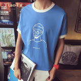 原宿风短袖t恤男夏季韩版潮男半袖体恤人物图案印花上衣服男学生