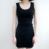 夏季韩版中长款黑色无袖连衣裙女收腰显瘦修身打底吊带简约长裙潮