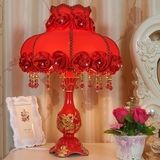 欧式田园卧室床头灯温馨大红玫瑰婚庆装饰奢华创意可调光公主台灯