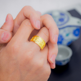 奢华珠宝18K黄金戒指环 男士福如东海戒指 送礼结婚首饰可调大小