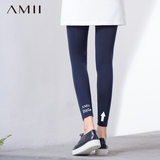Amii[极简主义]夏季薄款印花棉弹力大码瘦腿外穿小脚九分打底裤女
