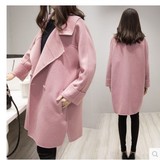 2015新款韩版女装秋冬中长款茧型毛呢外套女宽松粉色羊毛呢子大衣