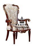 锋华国际家居高端美式餐椅实木雕花描金进口印花布艺正品餐椅热销