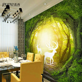 蕊西 3d立体墙纸 客厅卧室背景墙壁纸 绿色森林麋鹿梦幻大型壁画