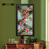 手绘油画现代欧式壁画客厅走廊风水挂画中式玄关竖版装饰画九鱼图