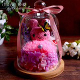 母亲节鲜花红粉色康乃馨永生花送妈妈生日礼物教师节送花玻璃罩花