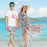 海边度假沙滩裙2016新款情侣装夏装套装露肩连衣裙女波西米亚长裙