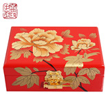拉薇首饰盒 推光漆漆器化妆盒 手绘 中式木质复古 带锁收纳饰品盒