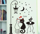 宿舍客厅卧室背景墙装饰贴纸 可爱浪漫墙贴 路灯下的爱情猫