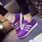 深紫色厚底彩色运动鞋碎花阿甘鞋跑步鞋休闲女鞋三道杠紫色紫罗兰