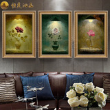 恒美油画欧式花卉玫瑰手绘油画家居客厅三联装饰画餐厅玄关壁画