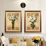 尚尚木莲 现代美式客厅餐厅装饰画 欧式两联有框挂画 花卉壁画