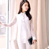 CCDD2016春装新款蕾丝衬衫女长袖韩版修身打底衬衣显瘦雪纺白衬衫