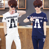 青少年短袖t恤套装夏季修身运动两件套T恤男休闲韩版学生潮流青年
