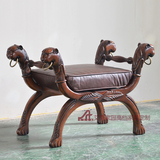 美式实木换鞋凳 雕刻床尾凳 欧式高档化妆凳 真皮梳妆凳定制家具