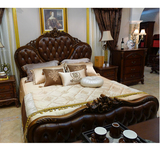 欧式实木床 新古典法式深色家具婚床1.8米双人实木床 美式真皮床