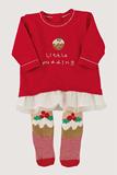 15秋款NEXT进口童装女宝宝红色草莓图案连衣裙连裤袜圣诞套装2件