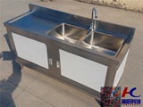 厨房车间双池沥水台不锈钢水池水槽柜双星洗菜池洗手洗碗池操作台
