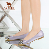 Camel骆驼正品女鞋 2016春季新款休闲珠光真皮圆头套脚平跟单鞋