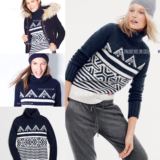 美国代购 jcrew 女2015冬 高领羊毛混纺费尔岛条纹毛衣