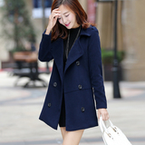2015冬款加大码女装韩版加厚中长款毛呢外套风衣修身显瘦呢子大衣