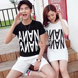 2016新款夏装 韩版时尚印花T恤短袖男女情侣装大号字母 甜蜜潮