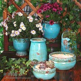 蓝色复古欧式乡村做旧多肉植物组合陶瓷花盆简约个性创意小花盆