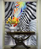 3D立体纯手绘油画个性创意五彩斑马艺术玄关壁画走廊过道墙纸壁纸