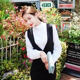 韩国代购Cherrykoko2016热卖女装春季复古风气质V领背带连衣裙女