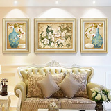 现代简欧式客厅装饰画沙发背景墙有框三联画卧室壁画挂画福禄双全
