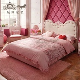 欧式儿童床女孩粉色公主床儿童家具套房软包卧室单人床实木雕花床