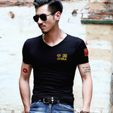 夏季男士短袖T恤V领韩版修身纯色男装鸡心领半袖体恤特种兵军装潮