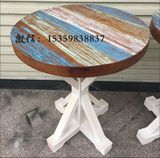 实木餐桌 彩绘餐桌椅组合 美式铁艺复古桌子简易小圆桌咖啡桌茶几