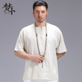 唐装夏季中国风男装复古棉麻亚麻T恤短袖圆领休闲中式套头上衣潮