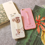 日韩风粉色米白色iPhone6s手机壳喵星人6splus顽皮豹软边硅胶支架